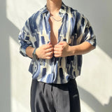 WIAOFELLAS  -  Fashion Shirt Lapel Casual Men's Graffiti Ink Painting Flower Butterfly Outdoor Retro High Quality Material Top