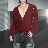 Wiaofellas  -  Men Shirt Solid Color Stand Collar Long Sleeve Button Men Clothing Streetwear Loose Fashion Casual Tops Camisas