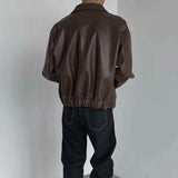 Wiaofellas  -  Vintage PU Leather Jackets Men Autumn Fashionable Solid Color Lapel Zip-up Leather Coats Men Stylish Loose Long Sleeve PU Jacket