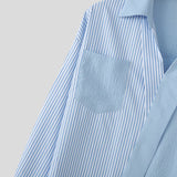 WIAOFELLAS  -  Men Shirt Striped Patchwork Lapel Long Sleeve Men Clothing Streetwear Korean Style Fashion Oversize Shirts Casual Tops