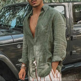 Wiaofellas  -  Men's Casual Fashion Solid Color Shirts Lapel Long Sleeve Thin Cardigan Spring Summer Beach Loose Button Shirt