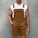 WIAOFELLAS  -  Men Jeans Short Overalls Solid Washing Pocket Mid Waist Rompers One Piece Trousers Casual Wear
