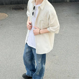 WIAOFELLAS  -  Men's Oversized Striped Casual Shirt - Korean Fashion Trend Short Sleeve Button-Down Collared Top  Stylish Layered Streetwear