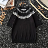WIAOFELLAS  -  American Retro Knitted Shirt Unisex Short-sleeved Pullover Men's Korean Summer High-end Twisted T-shirt Front Shoulder Sweater