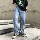 Wiaofellas  -  Trend Brand Gradient Tie Dye Jeans for Men Loose Fit Plus Size High Street Couple Wide Leg Straight Leg Camouflage Dad