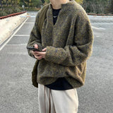 WIAOFELLAS  -  Mens Sweater Moss V-Neck Sweater Autumn Streetwear Fashion Personality Versatile Trend Campus Long-Sleeve Top Men'S Clothing