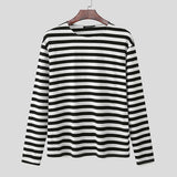 WIAOFELLAS  -  Men Striped T Shirt O-neck Long Sleeve Fashion Casual Men Clothing Streetwear Knitted Korean Style Tee Tops