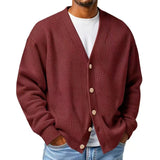 WIAOFELLAS  -  New Men's Casual Long Sleeve Sweater Cardigan V-neck Loose Top Autumn Winter Fashion Versatile Jacket For Male Knitted Coats