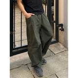 Wiaofellas  -  Men's Winter Straight Leg Casual Pants Fashionable High Street Workwear Style Polyester Fiber Mid Waist Elastic Waist
