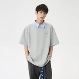 Wiaofellas  -  Korean Style Men's Fake Two Pieces T-shirts Polo Collar Vintage Short Sleeve Casual Male Pullover Tops Summer