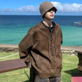 WIAOFELLAS  -  Outdoor Drawstring Back Shirt Hip Hop Flying Pieces Personalized Design Top Fashion Men's Clothing Korean Youth Leather Jacket