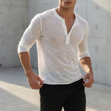 Wiaofellas  -  Men's T Shirt Solid Color V Neck Long Sleeve Loose Casual Men Clothes Streetwear Fashion Leisure Tee Tops For Man