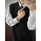 WIAOFELLAS  -  Autumn Grey Sweater Vest Men Warm Fashion Casual Black Knitted Pullover Men Korean Loose Sleeveless Sweater Mens Jumper Clothes