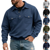 WIAOFELLAS  -  American Retro Spring and Autumn Sweatshirt Men's Fashionable Pocket Lapel Solid Color Versatile Work Motorcycle Top
