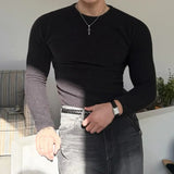 WIAOFELLAS  -  Simple Men's T-shirts O-neck Solid Color Korean Style Autumn Tops Long Sleeved Menswear Loose Pullover Male Tees New 9X1193