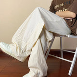 Wiaofellas  -  Y2K Men Streetwear Cargo Pants Korean Cotton Line Trousers Men Wide Leg Pants Solid Color Loose Joggers Baggy Harem Pants