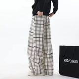 Wiaofellas  -  New Men's Casual Plaid Striped Straight-leg Pants High Street Fashion Corduroy Drawstring Trousers Y2K Retro Sweatpants