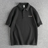 WIAOFELLAS  -  Blended bead fabric heavy polo shirt men simple small letters embellished American casual loose short sleeves