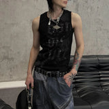 WIAOFELLAS  -  Summer New Men's Letter Print Sleeveless T-Shirt Unisex American Retro Fashion Trend Street Hip Hop Loose Casual Niche Men's Top