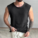 WIAOFELLAS  -  Men Summer Sleeveless O-Neck Knit Tank Top Pullover Tee Male Clothing Casual Short Sleeve Fashion Solid Breathable Vest For Male