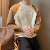 WIAOFELLAS  -  Autumn Winter New Solid Casual Thick Sweater Men's Pullover Printed Pinstripe Round Neck Long Sleeve Trendy Bottom Knitted Tops