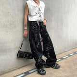 WIAOFELLAS  -  Spring And Autumn Men's Casual Pants Fashionable Trendy Y2k Hip-Hop High Street Graffiti Printed American Vintage Trousers
