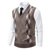 Wiaofellas  -  Men's Knitted Warm Sweater in Autumn and Winter V-neck Vest Diamond Grid Twisted Flower Casual Fashion Versatile Top