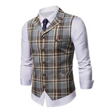 Wiaofellas  -  Autumn/Winter New Youth Fashion Sweetheart Collar Plaid Single Breasted Men's Casual Vest