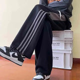WIAOFELLAS  -  Fashion Casual Fashion Striped Guard Pants Men's Autumn New Elastic Waistd Drawstring Patchwork Pockets Straight Loose Trousers