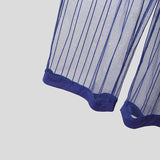 Wiaofellas  -  Men's Sets Mesh Patchwork Striped See Through Long Sleeve Shirt Pants Two Piece Sets Sexy Fashion Men Matching Sets