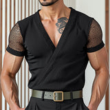 WIAOFELLAS  -  Men T Shirt Mesh Patchwork V Neck Short Sleeve Male Tee Tops Summer Streetwear 2025 Fashion Casual Men Clothing S-5XL