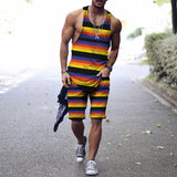 Wiaofellas  -    Minimalist striped men's tank top set, summer new beach volleyball pants