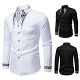 Wiaofellas  -  Men Long Sleeve Shirts Floral Collar Mens Dress Shirt Male Groomsman Clothes Chemise Hemd Homme Shirts S65