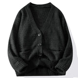 WIAOFELLAS  -  Cardigan V-neck Sweater Men Autumn Winter Fashion All Loose Casual Knitwear High-quality Fabric Comfortable Skin Breathable Coat
