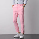 Wiaofellas  -  Men's Casual Straight Leg Pants White Suit Trendy Busin Sle Autumn New Arrival Slim Fit Comfortable Polyester Fiber