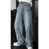 WIAOFELLAS  -  summer new style American retro splicing design three-dimensional scimitar versatile loose denim trousers