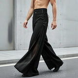 Wiaofellas  -  Men's Pants Mesh Patchwork Button Lace Up Joggers Wide Leg Pants For Man Streetwear Loose Stylish Casual Trousers