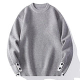 Wiaofellas  -  Trendy Cashmere Blend Fabric Sweater Warm Autumn Winter Wool Knitted Pullover Sweater With Cuff Button Design casual Tops
