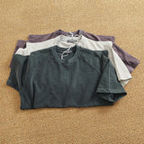 WIAOFELLAS  -  Heavy wash short sleeve T-shirt men drop shoulder sleeve solid color loose summer round neck half sleeve T
