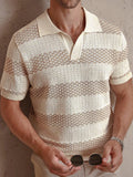 WIAOFELLAS  -  Daily Casual Mens Knitted Polo Shirts Summer Fashion Striped Contrast Color Knit Pullovers Men Stylish Turn-down Collar Top