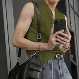 WIAOFELLAS  -  Men Tank Tops Solid Color V Neck Sleeveless Button Summer Male Vests Streetwear Knitted Fashion Casual Men Clothing