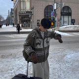 WIAOFELLAS  -  American Retro Christmas Sweater Men Hooded Patchwork Jacquard Elk Christmas Zipper Knitted Sweater Men Cardigan Coats
