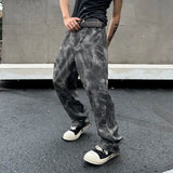 WIAOFELLAS  -  New trendy loose straight tube nostalgic phantom gray leather pants