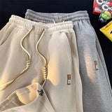 Wiaofellas  -  New Men's Waffle Drawstring Straight Sweatpants High Street Baggy Wide Leg Trousers Summer Y2K Sports Pantalones Hombre