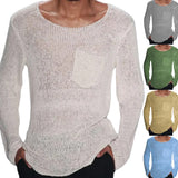 Wiaofellas  -  Casual Solid Color Slim Fit Knit Tops for Men Spring Long Sleeve Crew Neck Knitting T Shirts Mens Clothes Leisure Tee Shirt