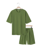WIAOFELLAS  -  Men's Summer American-Style Loose Heavy Sweater High Street Hip-Hop Sport Short-Sleeved Set with Shorts