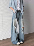 WIAOFELLAS  -  Summer Men's Denim Pants Washing Holes Design Gradient Color Worn-out Bottom Loose Male Wide Leg Jeans Fashion