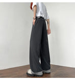 WIAOFELLAS  -  New Simple Men's Suit Pants Drape Striped Design Pleated Contrast Color Straight Wide Leg Male Trousers All-match