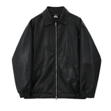 Wiaofellas  -  Male Turn Down Collar PU Leather Jackets High Street Solid Color Zipper Men's Clothing Coats Niche Design Spring
