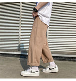 WIAOFELLAS  -  100% Cotton Beige Pants Men Fashion Black Casual Pants Men Japanese Streetwear Loose Straight Wide Leg Pants Mens Trousers M-2XL